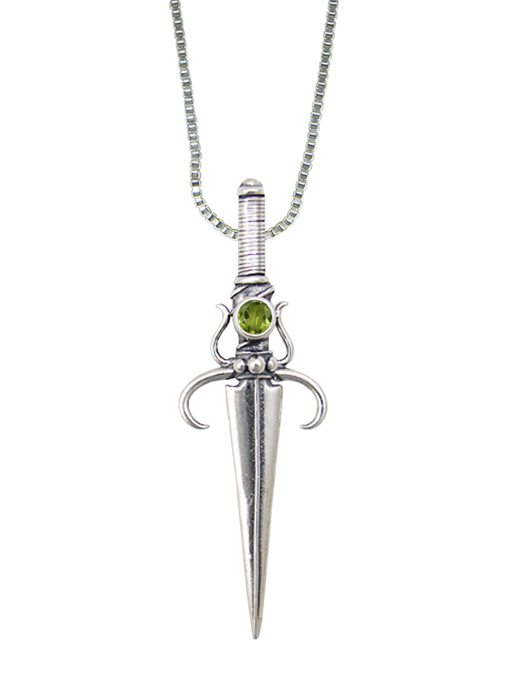 Sterling Silver Sword of Justice Pendant With Faceted Peridot